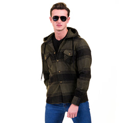 Olive Green Black Check European Wool Luxury Zippered With Hoodie Sweater Jacket Warm Winter Tailor Fit