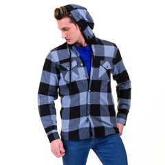 Blue Black Check European Wool Luxury Zippered With Hoodie Sweater Jacket Warm Winter Tailor Fit