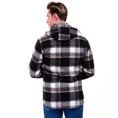 Black White Red Plaid European Wool Luxury Zippered With Hoodie Sweater Jacket Warm Winter Tailor Fit