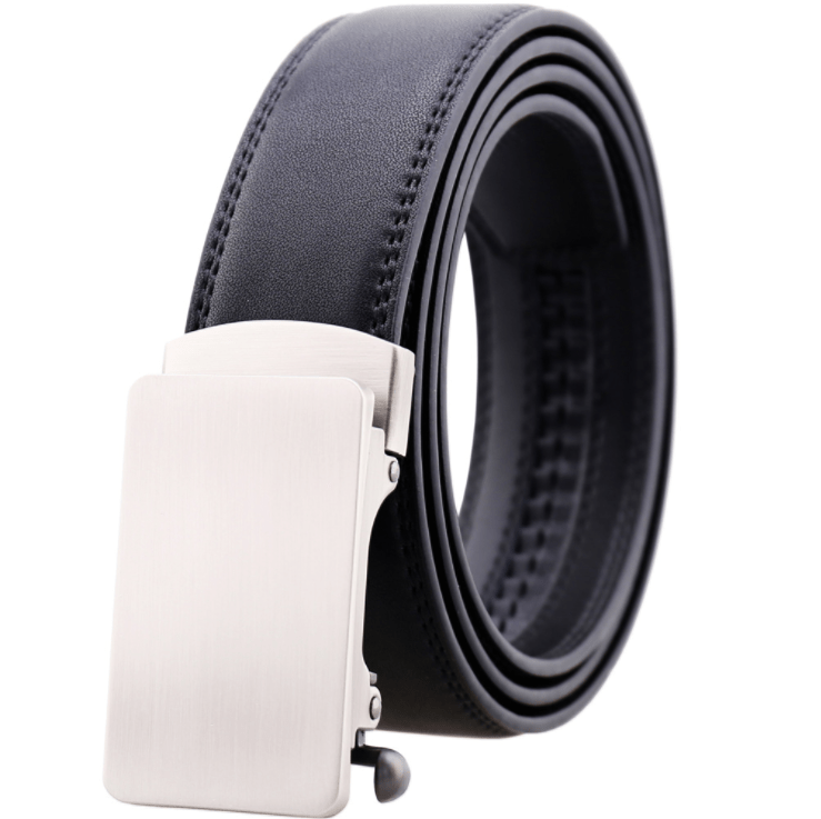 Amedeo Exclusive Men's Black Belt Silver Buckle Standard Leather - Amedeo Exclusive