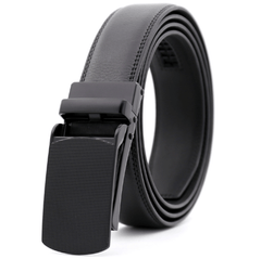 Amedeo Exclusive Men's Black Belt Black Textured Matte Buckle Standard Leather - Amedeo Exclusive