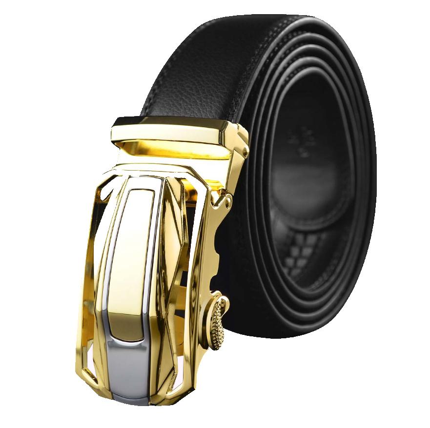 Black Belt Gold Buckle Mens Adjustable Ratchet Slide Buckle Belt - – Amedeo  Exclusive