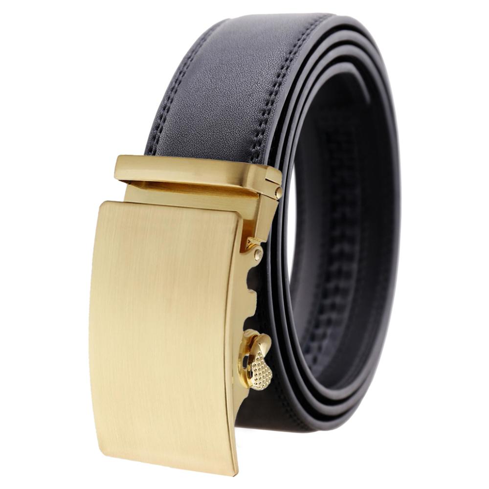 Men's Stainless Steel Black Belt With Gold Buckle