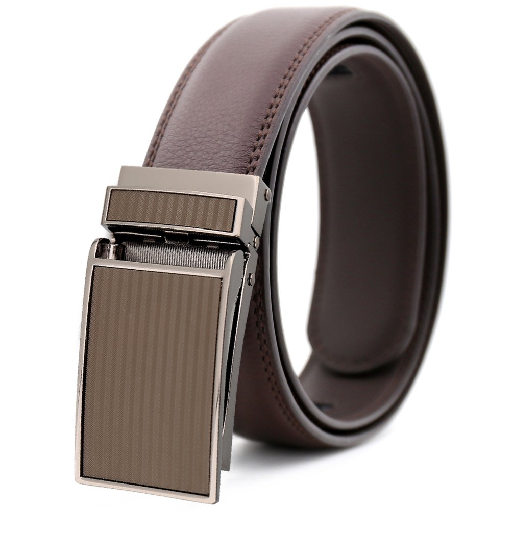 Leisure Brown Genuine Leather Mens Belts Automatic Buckles Ratchet