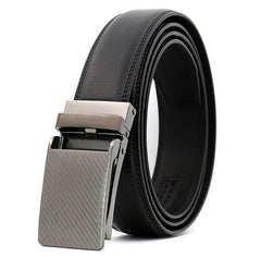 Amedeo Exclusive Men's Silver Dot Slide Buckle Black Leather Belt - Amedeo Exclusive