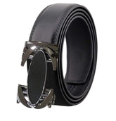 Amedeo Exclusive Men's Black and Gun Buckle Black Leather Belt - Amedeo Exclusive