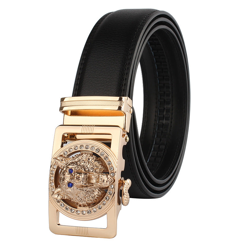 Mens Leather Belt Gold Automatic Buckle Black Designer Belt Strap Waistband