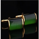 Mens Stainless Steel Gold & Green Squares Cufflinks for Shirt with Box - Hand Crafted Perfect Gift - Amedeo Exclusive