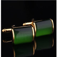 Mens Stainless Steel Gold & Green Squares Cufflinks for Shirt with Box - Hand Crafted Perfect Gift - Amedeo Exclusive