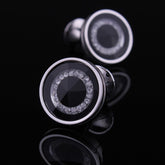 Men's Stainless Steel Round Silver Black with Zirconia's Cufflinks with Box - Amedeo Exclusive