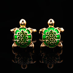 Mens Stainless Steel Green & Gold Turtles Cufflinks for Shirt with Box - Hand Crafted Perfect Gift - Amedeo Exclusive
