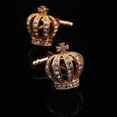 Mens Stainless Steel Gold Diamond Crowns Cufflinks for Shirt with Box - Hand Crafted Perfect Gift - Amedeo Exclusive