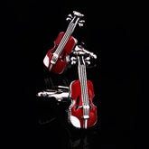 Mens Stainless Steel Red Guitars Cufflinks for Shirt with Box - Hand Crafted Perfect Gift - Amedeo Exclusive