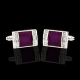 Men's Stainless Steel Silver with Purple and Stones Cufflinks with Box - Amedeo Exclusive