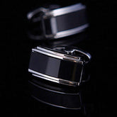 Mens Stainless Steel Black Oynx Rectangles Cufflinks for Shirt with Box - Hand Crafted Perfect Gift - Amedeo Exclusive