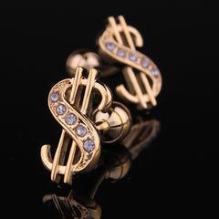 Mens Stainless Steel Gold Dollar Signs Cufflinks for Shirt with Box - Hand Crafted Perfect Gift - Amedeo Exclusive