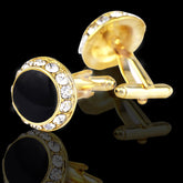 Mens Stainless Steel Gold Circles With Stones Cufflinks for Shirt with Box - Hand Crafted Perfect - Amedeo Exclusive