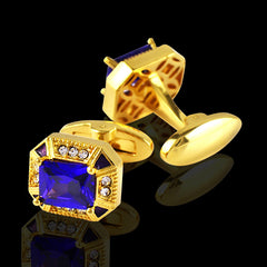 Men's Stainless Steel Gold & Blue Cufflinks with Box - Amedeo Exclusive