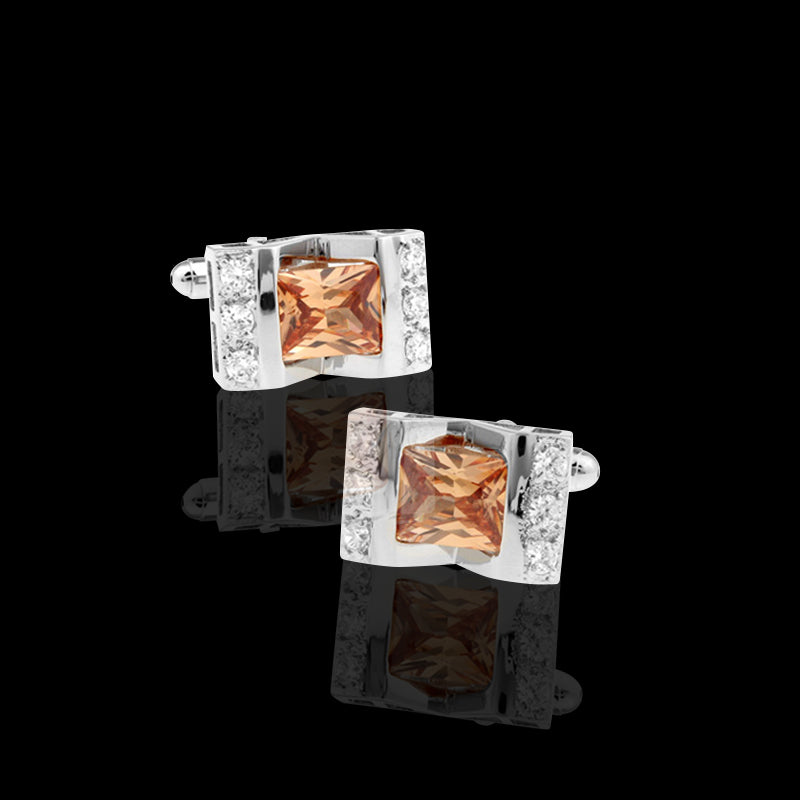 Men's Stainless Steel Square Zirconia with Orange Cufflinks with Box - Amedeo Exclusive