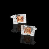 Men's Stainless Steel Square Zirconia with Orange Cufflinks with Box - Amedeo Exclusive