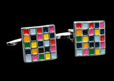 Colorful Cubes Mens Stainless Steel Square Cufflinks for Shirt with Box - Hand Crafted Perfect Gift