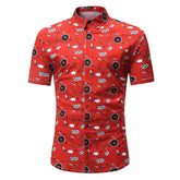 White Floral Mens Short Sleeve Button up Shirts - Tailored Slim Fit Cotton Dress Shirts - Amedeo Exclusive