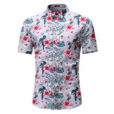 Men's Fashion Slim Fit White Floral Cotton Dress Shirt - Amedeo Exclusive
