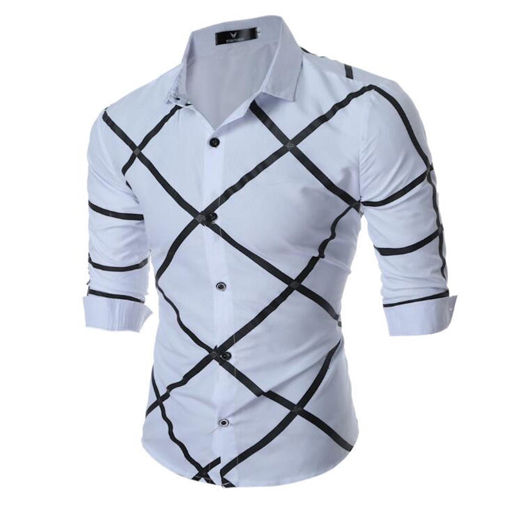 Men's Button down Tailor Fit Soft 100% Cotton Short Sleeve Dress Shirt White Check casual And Formal - Amedeo Exclusive