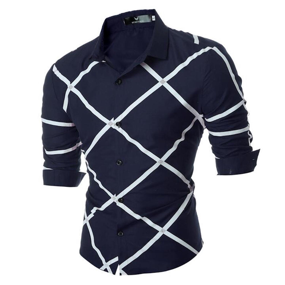 Men's Button down Tailor Fit Soft 100% Cotton Short Sleeve Dress Shirt Navy Blue Check casual And Formal - Amedeo Exclusive