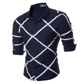 Men's Button down Tailor Fit Soft 100% Cotton Short Sleeve Dress Shirt Navy Blue Check casual And Formal - Amedeo Exclusive