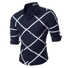 Men's Button down Tailor Fit Soft 100% Cotton Short Sleeve Dress Shirt Navy Blue Check casual And Formal - Amedeo Exclusive