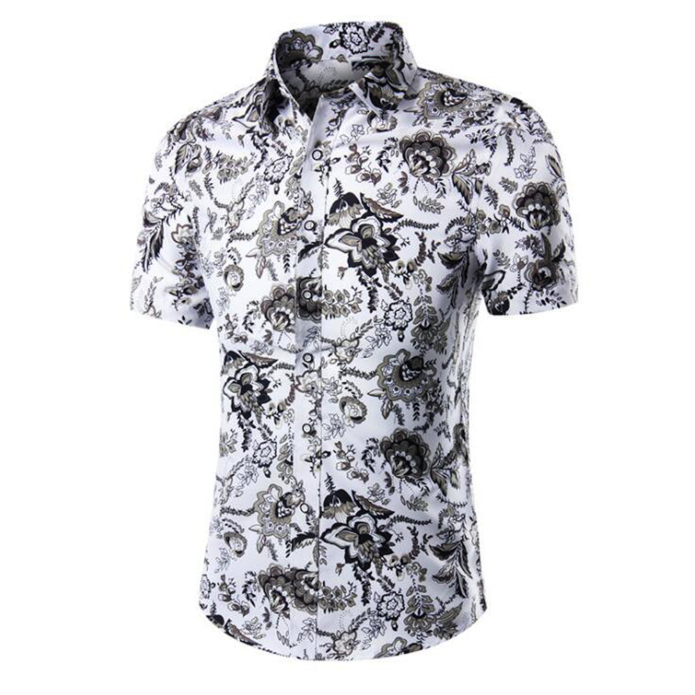 Men's Button down Tailor Fit Soft 100% Cotton Short Sleeve Dress Shirt Navy Blue Chains casual And Formal - Amedeo Exclusive