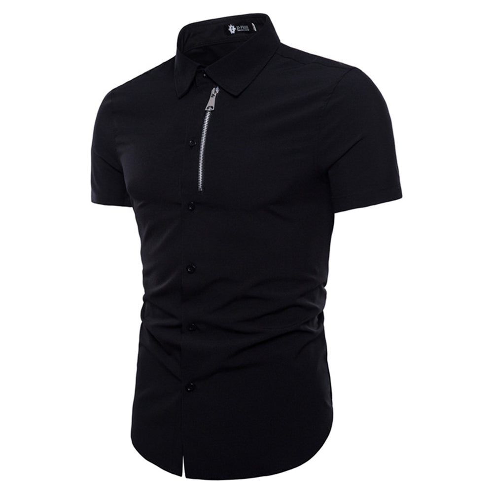 Men's Button down Tailor Fit Soft 100% Cotton Short Sleeve Dress Shirt Black casual And Formal - Amedeo Exclusive