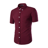 Men's Button down Tailor Fit Soft 100% Cotton Short Sleeve Dress Shirt Burgandy casual And Formal - Amedeo Exclusive