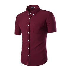 Men's Button down Tailor Fit Soft 100% Cotton Short Sleeve Dress Shirt Burgandy casual And Formal - Amedeo Exclusive