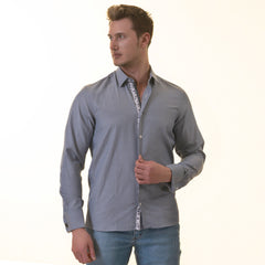 Grayish inside Floral Mens Slim Fit Designer French CuffShirt - tailored Cotton Shirts for Work and Casual Wear