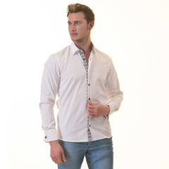 White inside Black Designer Double Cuff Shirt Mens Slim Fit Designer French Cuff Shirt - tailored Cotton Shirts for Work and Casual Wear