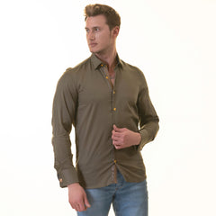 Green inside Paisley Printed Mens Slim Fit Designer French Cuff Shirt - tailored Cotton Shirts for Work and Casual Wear