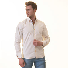 White inside Floral Mens Slim Fit Designer French Cuff Shirt - tailored Cotton Shirts for Work and Casual Wear