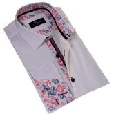 White insdei Red Floral Mens Slim Fit Designer French Cuff Shirt - tailored Cotton Shirts for Work and Casual Wear