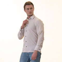 Gray inside Black Floral Mens Slim Fit Designer French Cuff Shirt - tailored Cotton Shirts for Work and Casual Wear