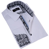 White inside Black Printed Double Cuff Shirt Mens Slim Fit Designer French Cuff Shirt - tailored Cotton Shirts for Work and Casual Wear