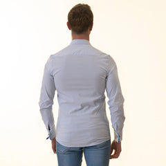 Blue inside Blue White Polka Dot Mens Slim Fit Designer French Cuff Shirt