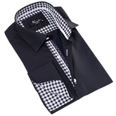 Black insideCheckered Mens Slim Fit Designer French Cuff Shirt