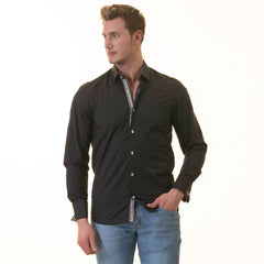 Black insideCheckered Mens Slim Fit Designer French Cuff Shirt