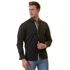Black insideCheckered Mens Slim Fit Designer French Cuff Shirt