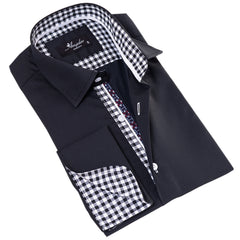 Black insideCheckered Mens Slim Fit Designer French Cuff Shirt
