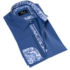 Blue inside Paisley Mens Slim Fit Designer French Cuff Shirt