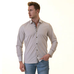 White Polka Dot Printed  Mens Slim Fit Designer French Cuff Shirt