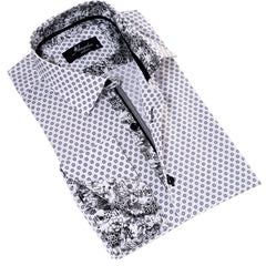 White Polka Dot Printed Mens Slim Fit Designer French Cuff Shirt